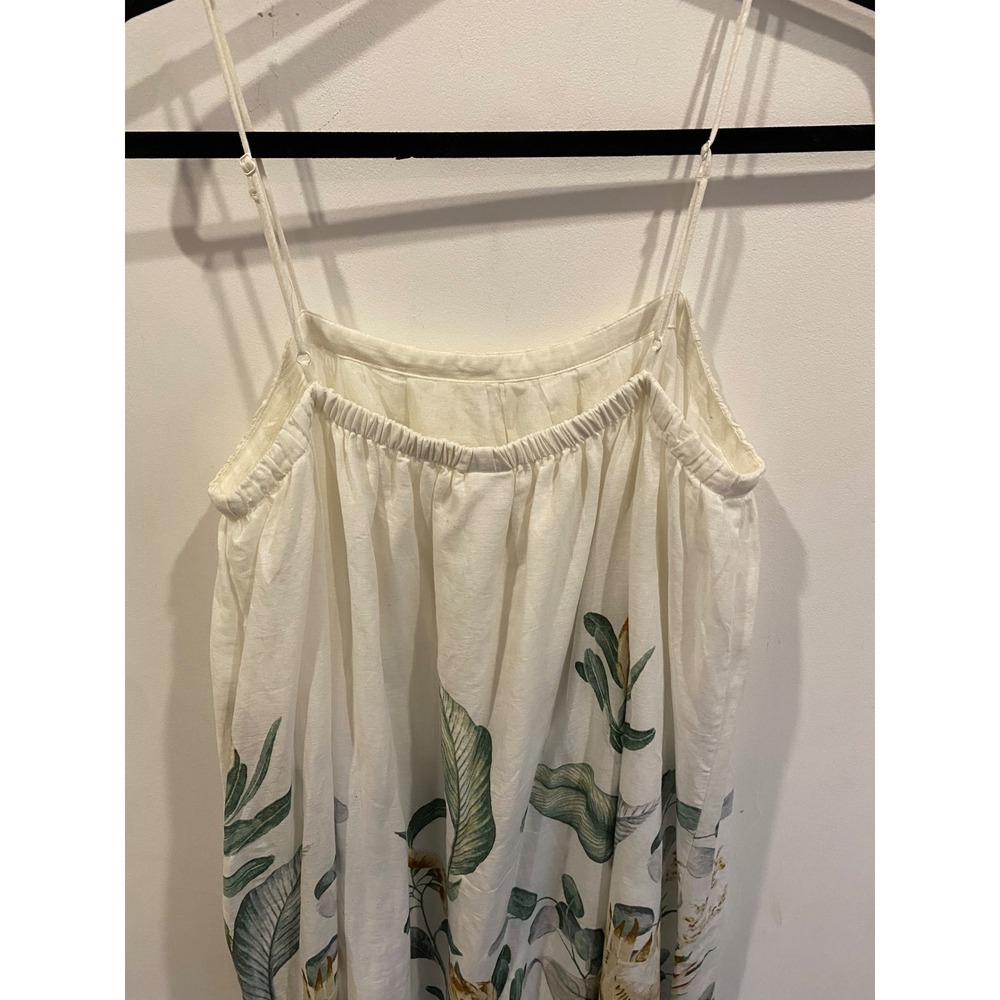 White Floral Linen Cotton Blend Midi Dress Boho Cottagecore - Picture 4 of 9